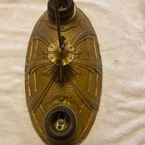 Vintage  Cast metal 2 bulb ceiling light flush pull chain